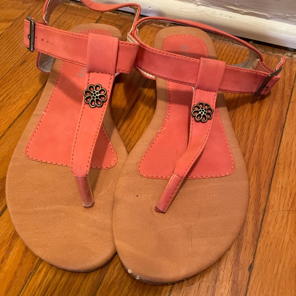 Orange and tan sandals. - Picture 2 of 2
